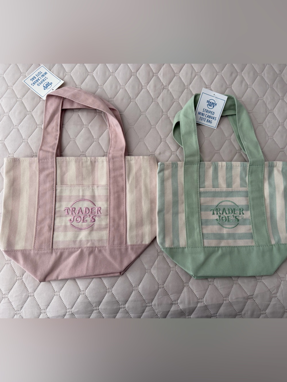Trader Joe's Pink Striped Canvas Tote